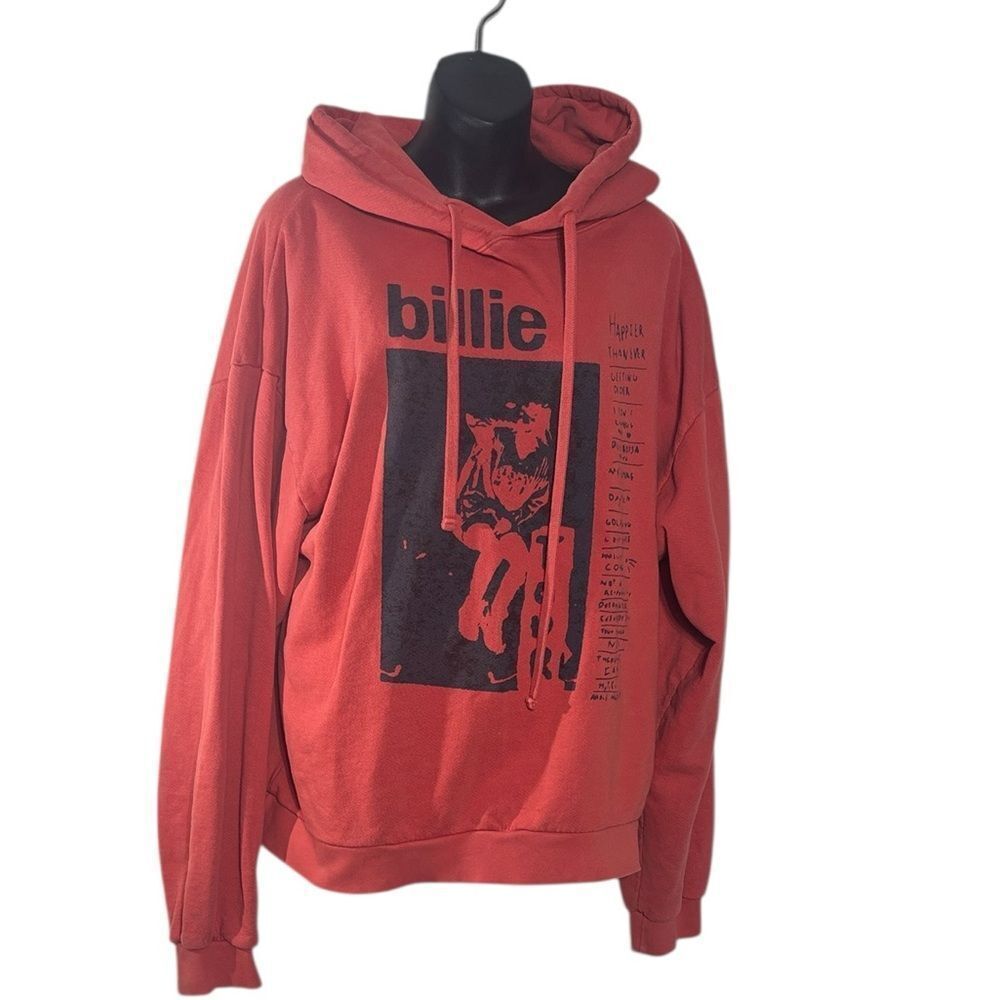 Billie eilish happier‎ than ever unisex xl tour 2022 red orange graphic hoodie